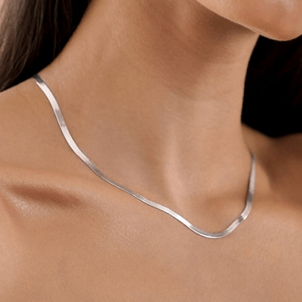 3mm Italian 925 Sterling Silver Herringbone Chain Necklace 18-20" | AAQUATIF